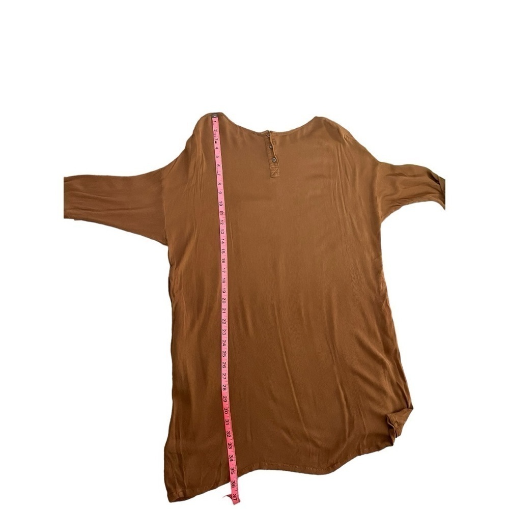 Chestnut brown woven lagenlook quarter sleeve tunic relaxed fit women's medium - Picture 2 of 8